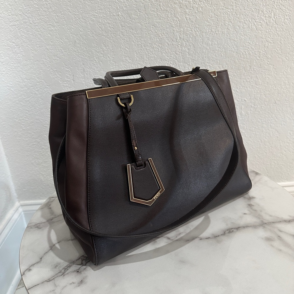 Fendi 2Jours Brown Leather Tote Bag – Authentic – Structured Work Bag
